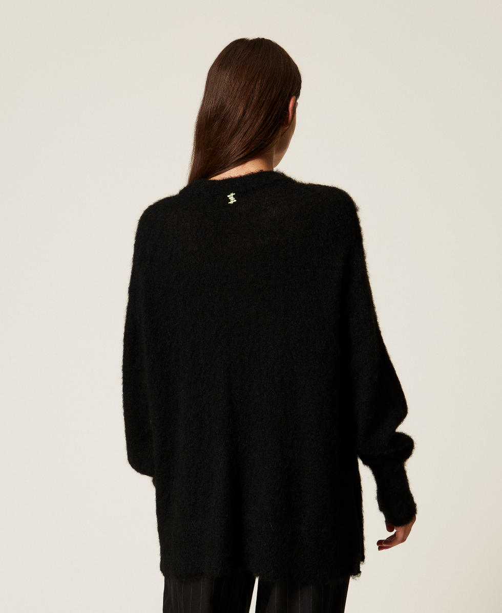Pull MYFO en laine m&eacute;lang&eacute;e avec broderie Noir Femme 252AQ3040_00006_03