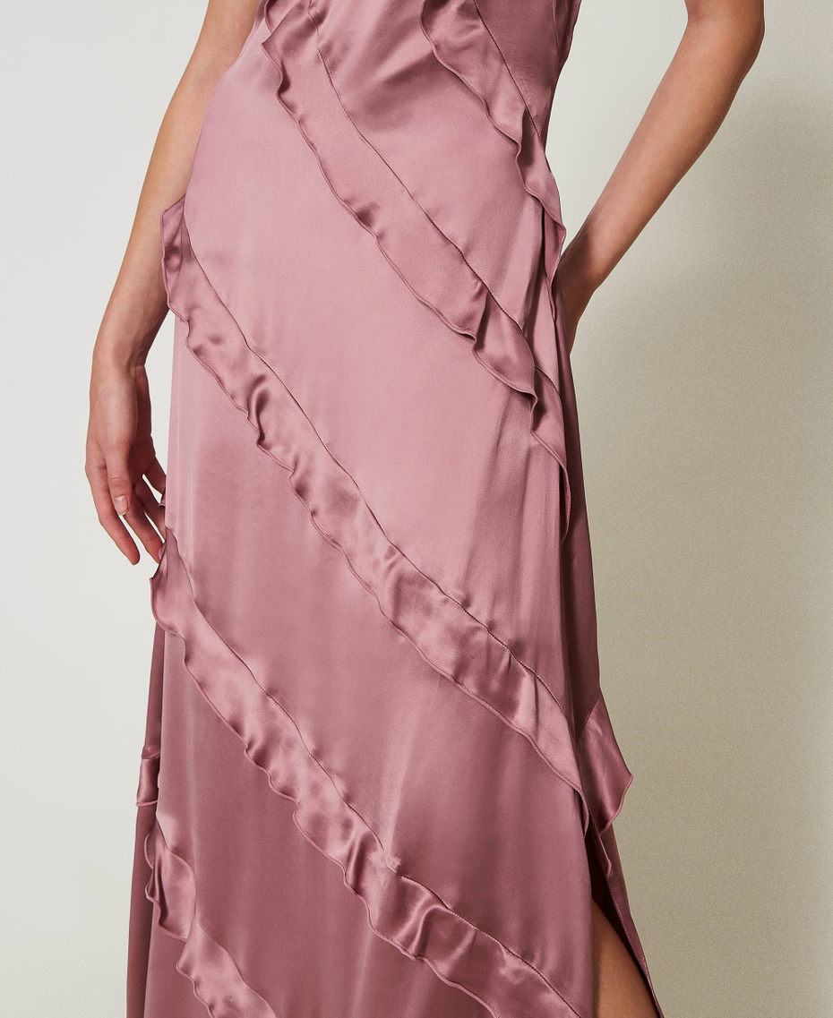 Maxikleid aus Satin mit Volants „Ruby Chocolate“-Rosa Frau 242TT2431_11945_05