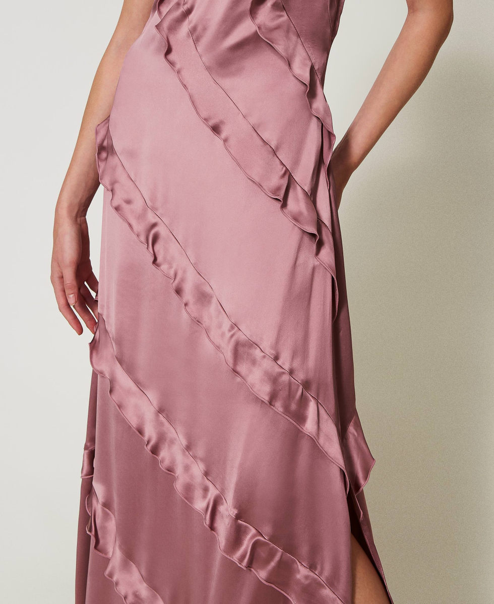 Abito lungo in raso con volant Rosa "Chocolate Ruby" Donna 242TT2431_11945_05