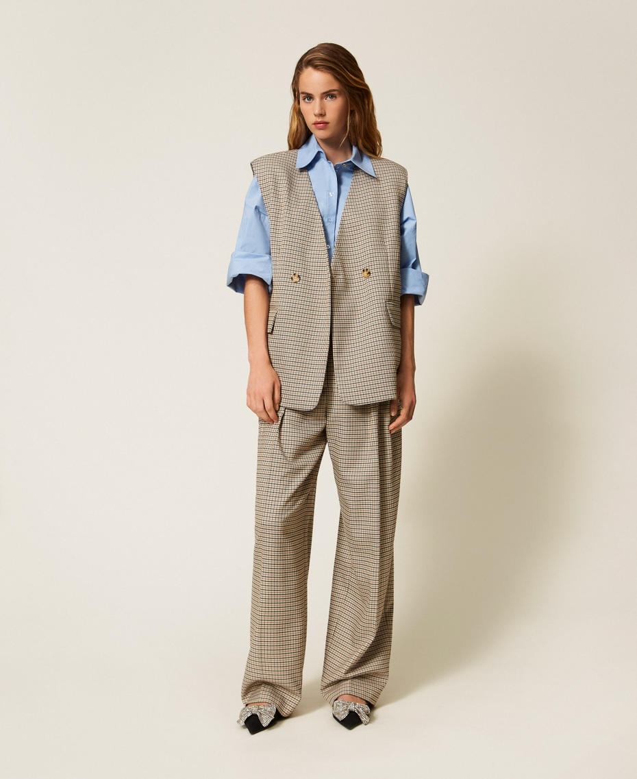 Double-breasted houndstooth sleeveless jacket Natural Houndstooth Woman 252AP2241_12667_T0