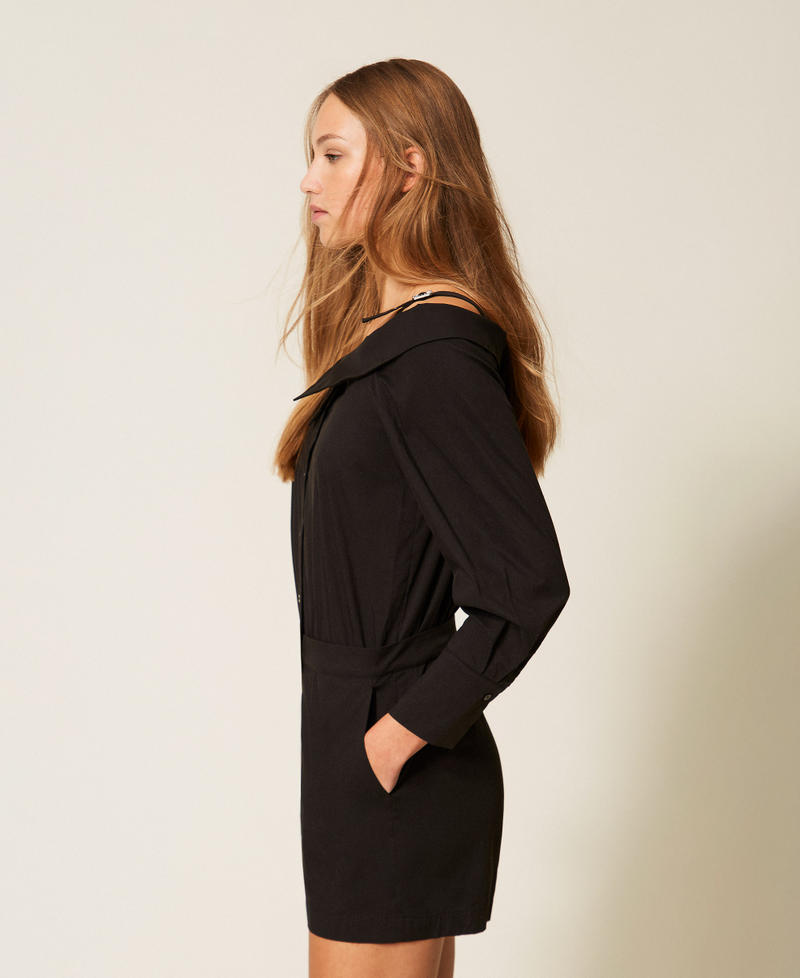 Off-shoulder poplin jumpsuit Black Woman 261AP2122_00006_02