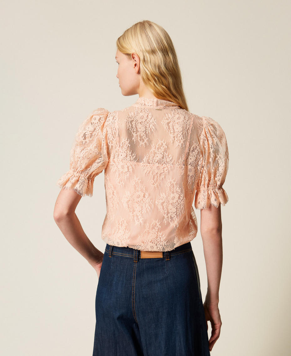 Lace shirt with bow Peach Pink Woman 261TP2625_11750_03