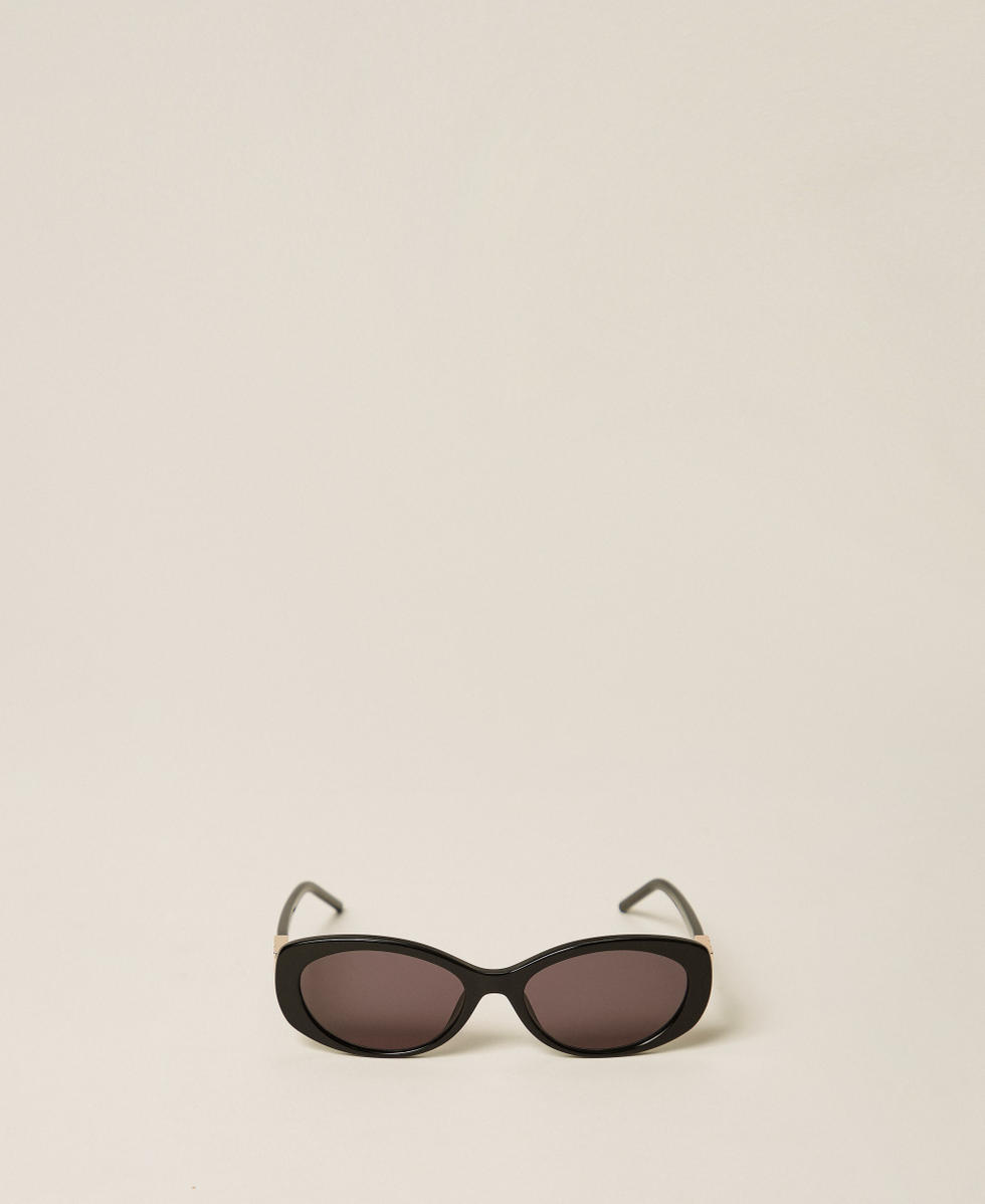 Lunettes de soleil ovales en ac&eacute;tate Noir Brillant Femme 999TZ5093_11240_01