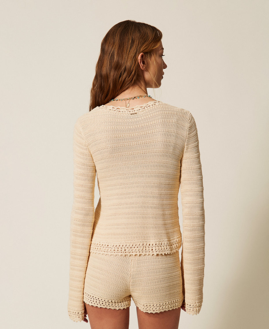 Strickshorts mit H&auml;keleinsatz "Parchment"-Beige Frau 261TT3064_07222_03