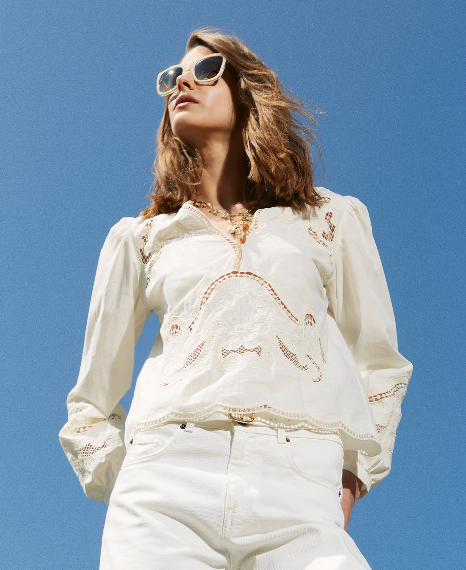 Blouse with openwork embroidery Ivory Woman 251TT2164_00018_PC