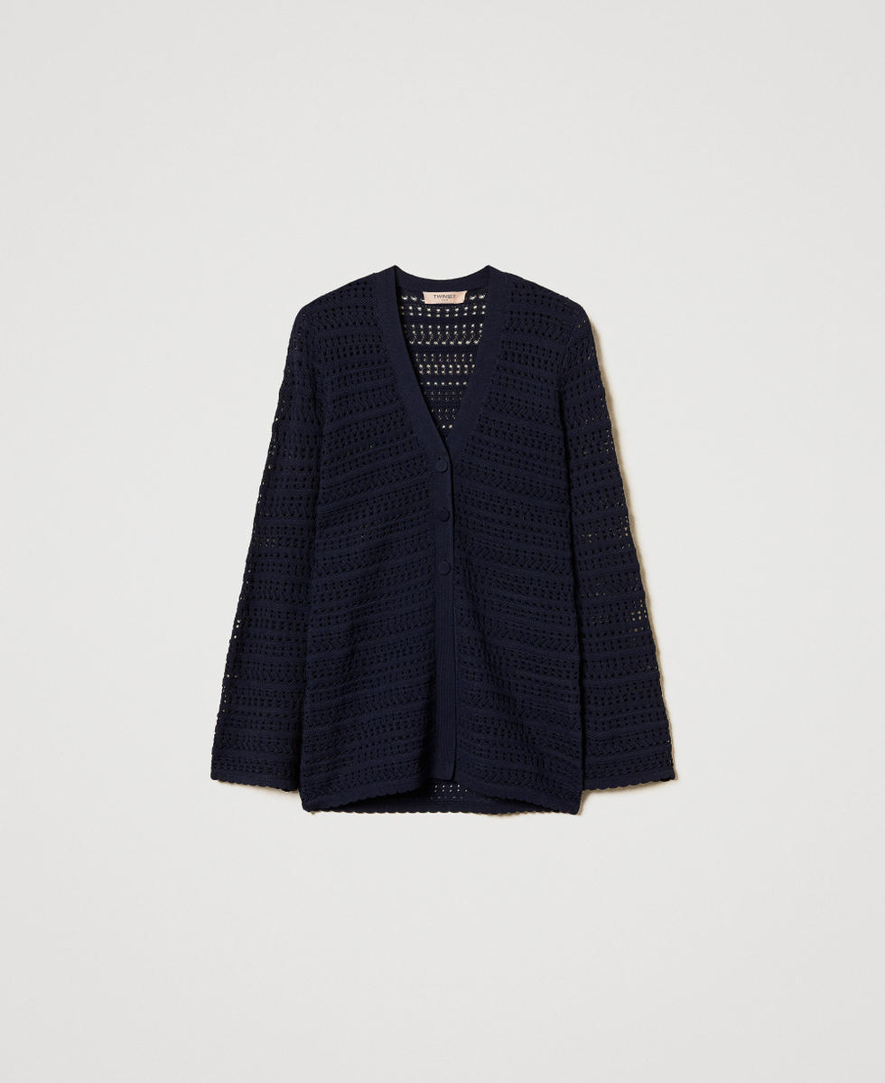 Openwork knit cardigan Blue Night Woman 251TP3194_00238_S0