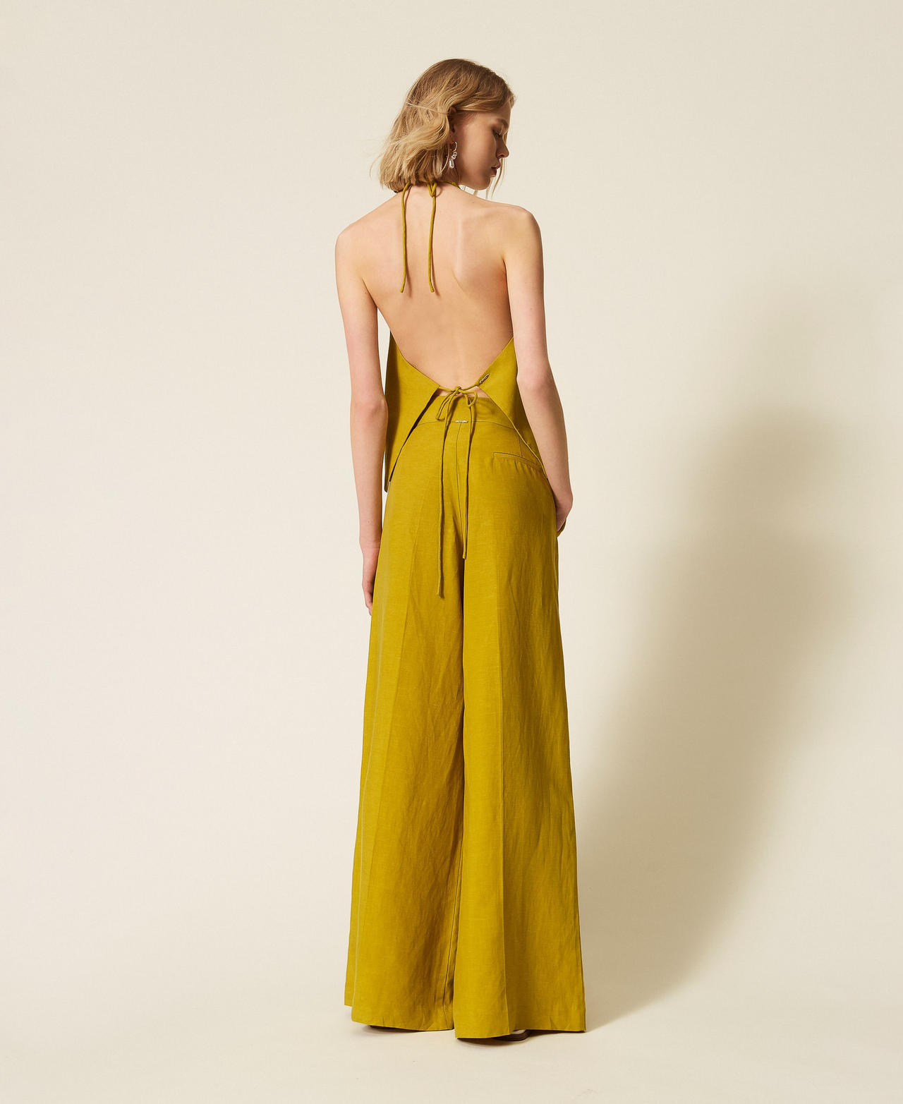 Pantalon ample en lin m&eacute;lang&eacute; Vert &laquo;&nbsp;Avocado Oil&nbsp;&raquo; Femme 261TT2552_12117_03