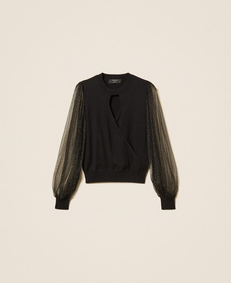 Pullover mit &Auml;rmeln aus Plumetis-T&uuml;ll Schwarz Frau 262TT3420_00006_S0