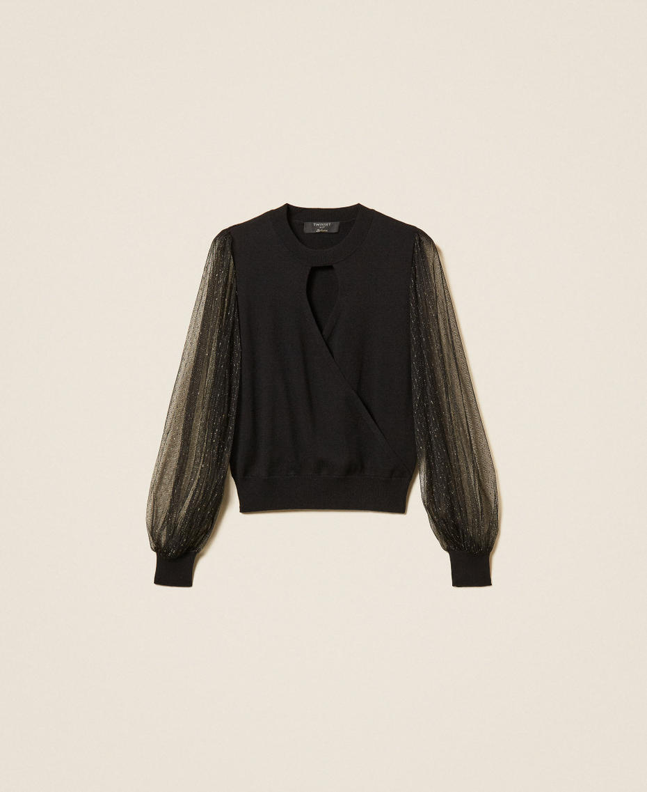 Pullover mit &Auml;rmeln aus Plumetis-T&uuml;ll Schwarz Frau 262TT3420_00006_S0
