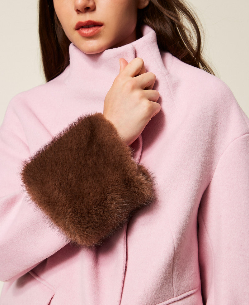 Velour wool cloth coat with faux fur Fairy Tales Pink Woman 252AT2241_12828_04