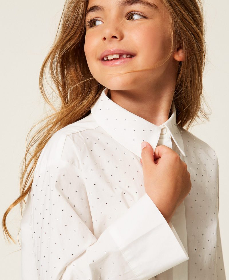 Oversize poplin shirt with rhinestones Off White Girl 252GJ2330_00526_04