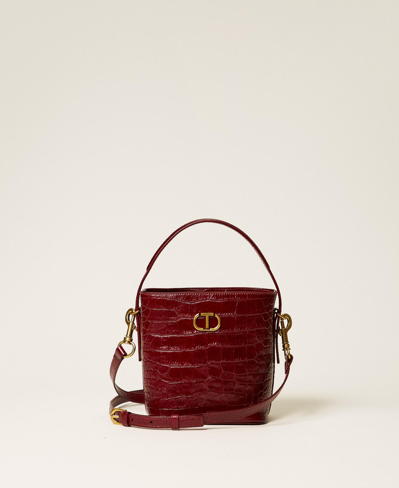 Borsa a secchiello in pelle a stampa coccodrillo Red Berry Donna 252TD8257_12882_01