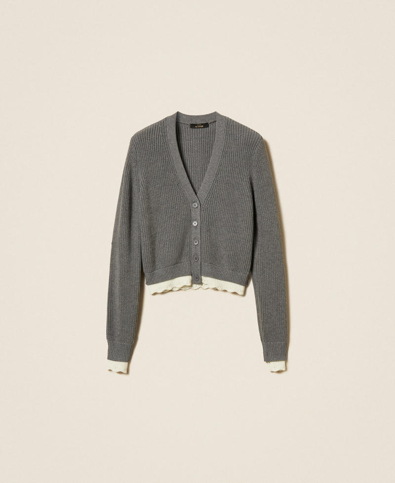 Cardigan with scalloped details Two-tone Mid Grey Melange/"Snow" White Woman 262AP3041_13753_S0