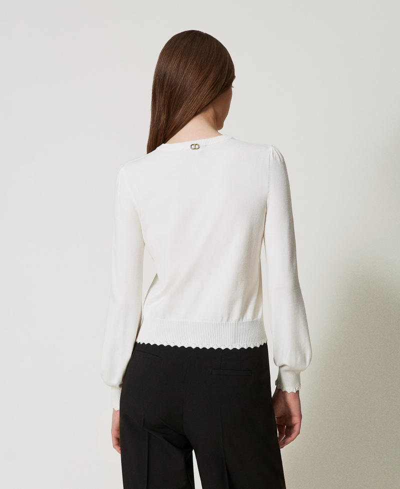 Mandarin-style cardigan with scallop hem White Snow Woman 251TP3015_00282_03