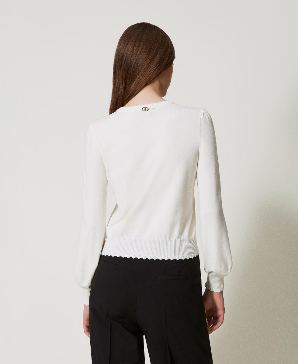 Cardigan avec col Mao et feston Blanc Neige Femme 251TP3015_00282_03