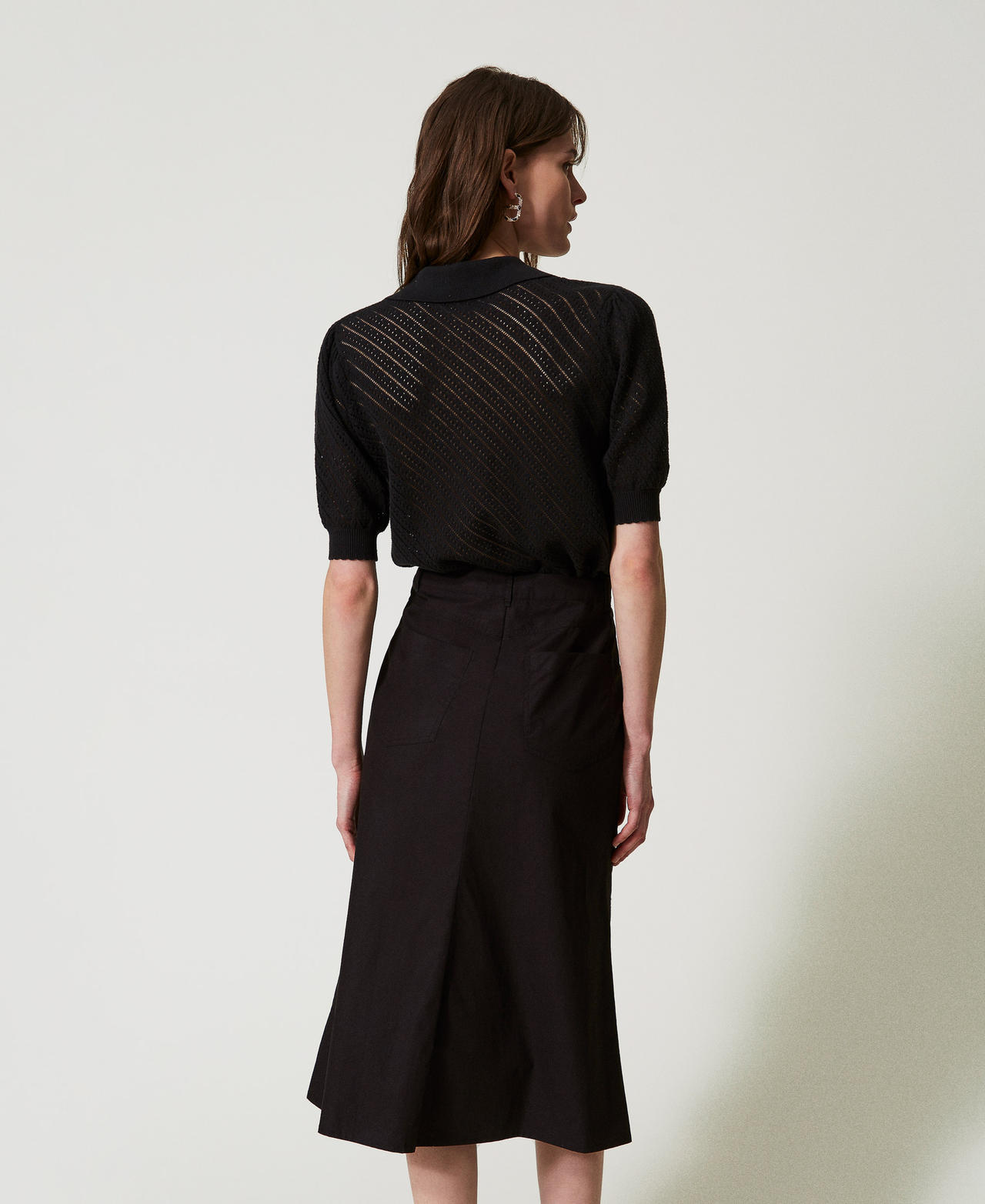 Midi skirt in poplin with embroidery Black Woman 251AX2091_00006_02