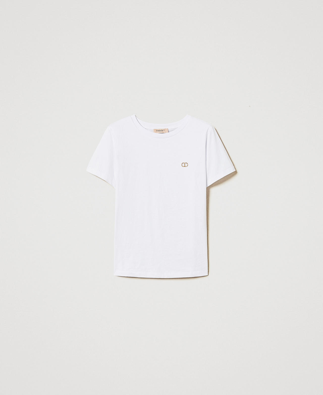 T-shirt with a rhinestone Oval T logo White Woman 251TT2040_00001_S0