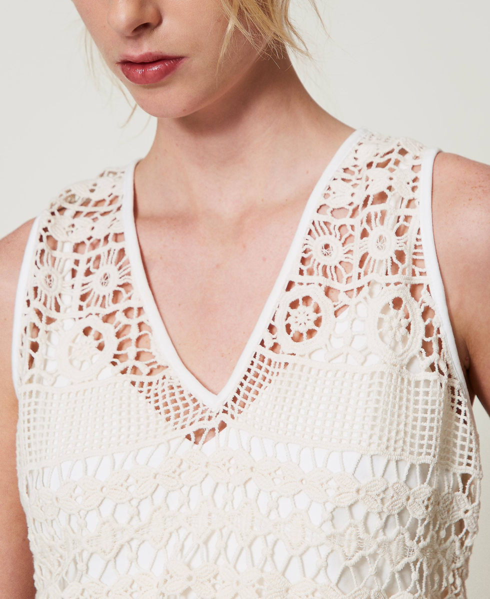Macram&eacute; laceand jersey top Sugar White Woman 251AP2501_00632_03