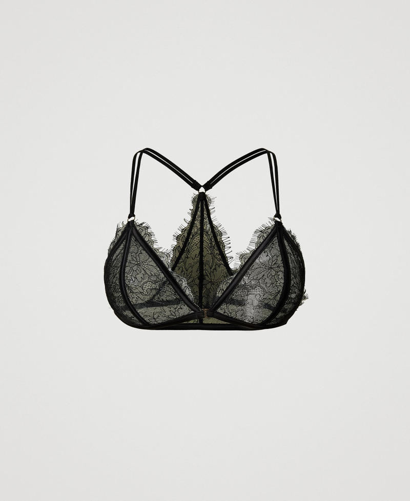 Lace and satin triangle bra Black Woman 242LL6J22_00006_S0
