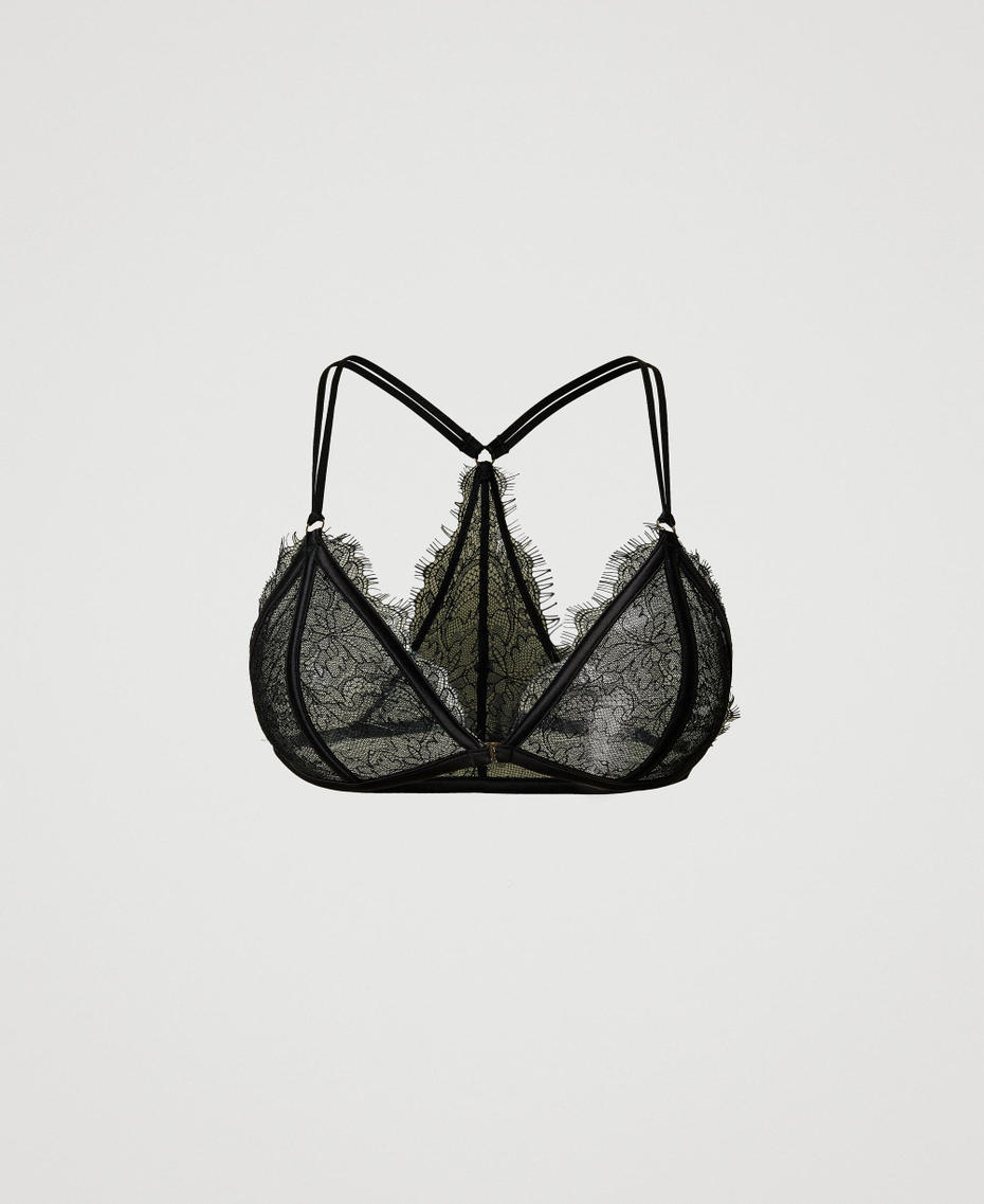 Lace and satin triangle bra Black Woman 242LL6J22_00006_S0