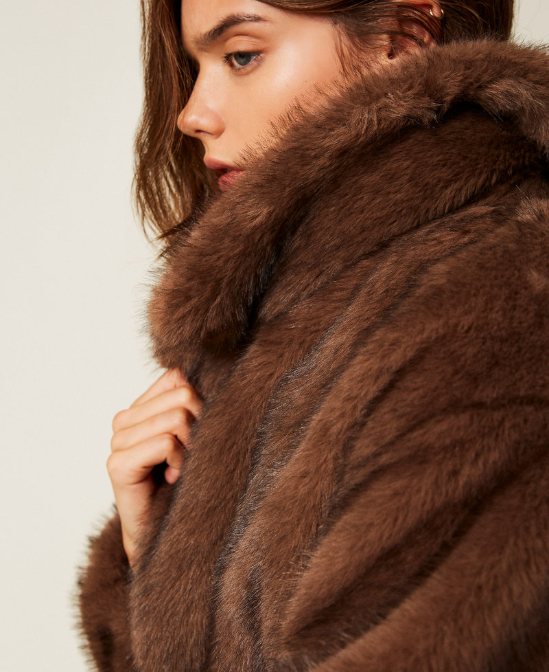 Cropped faux fur jacket Soft Beaver Brown Woman 252AT2191_12969_03