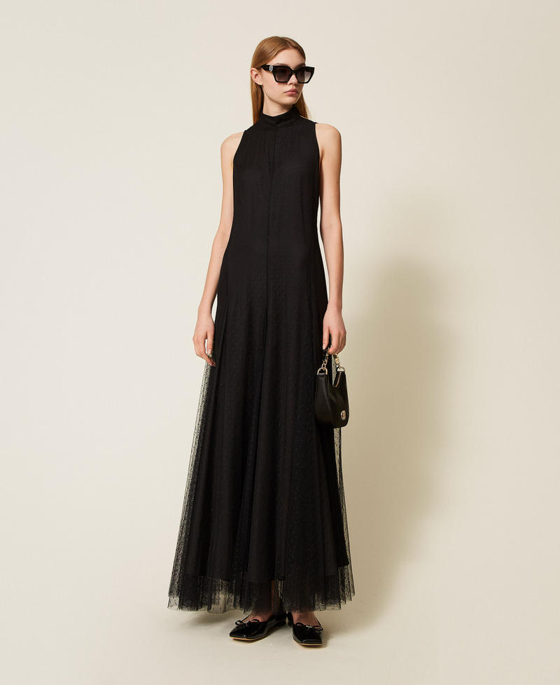 Long plumetis tulle dress Black Woman 252TP2650_00006_01