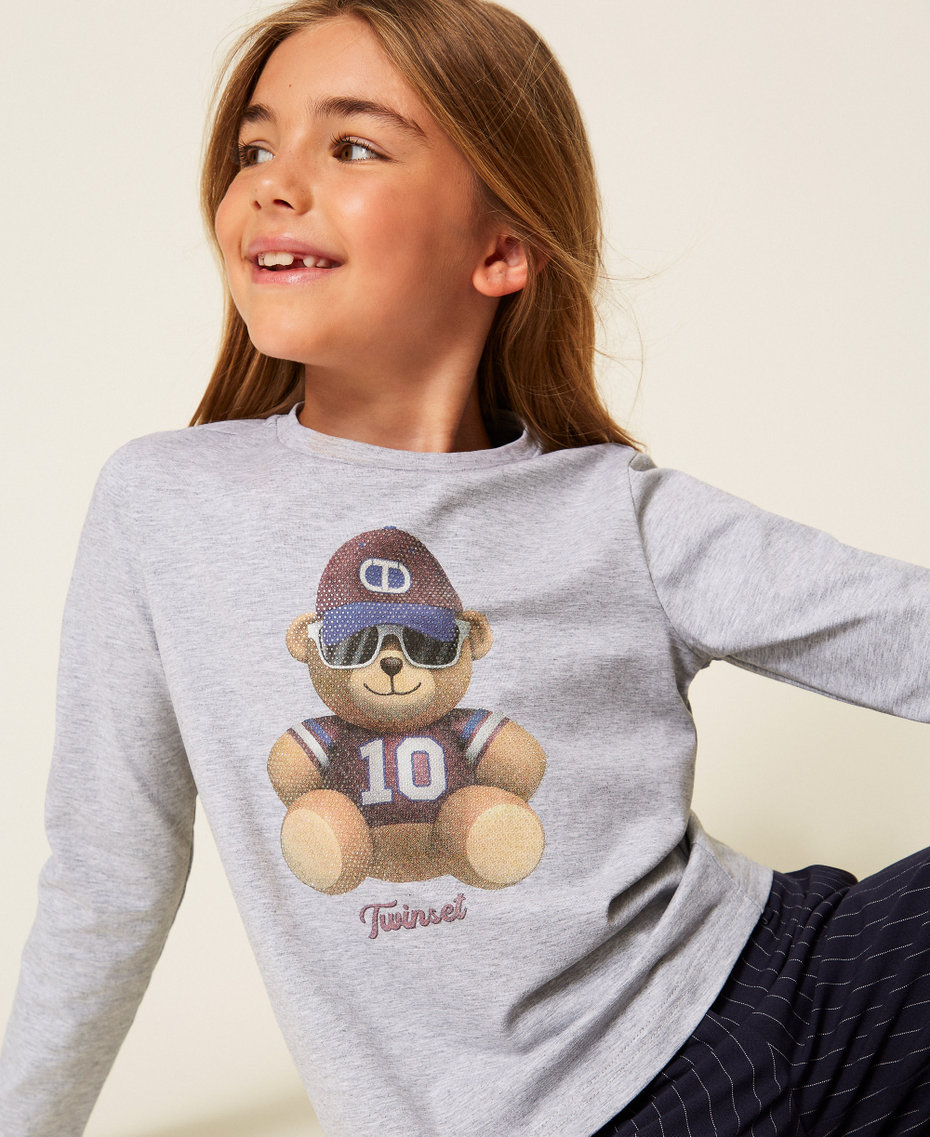 T-shirt with print and rhinestones Light  Melange Grey Girl 252GJ2321_11834_PD