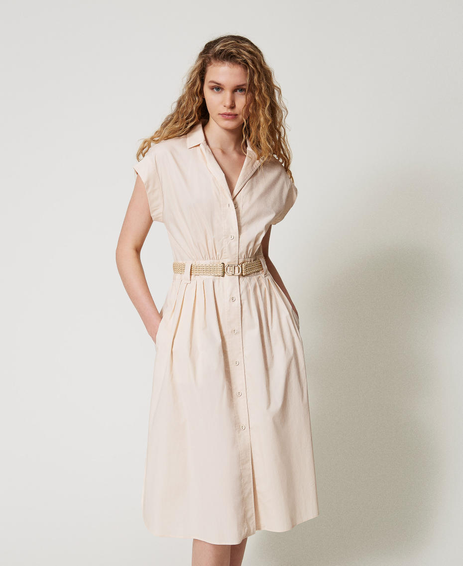 Midi dress in poplin with belt Pretty Pink Woman 251TT2102_12370_05