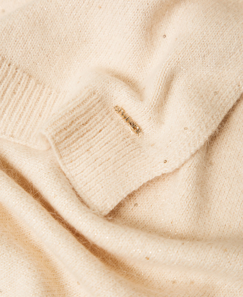 Knit scarf with sequins "Parchment" Beige Woman 252TA426A_07222_02