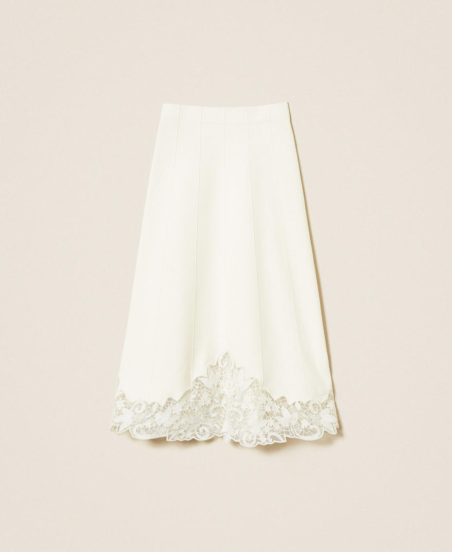 Midi-Strickrock mit Organza Weiß Schnee Frau 252TP3407_00282_S0