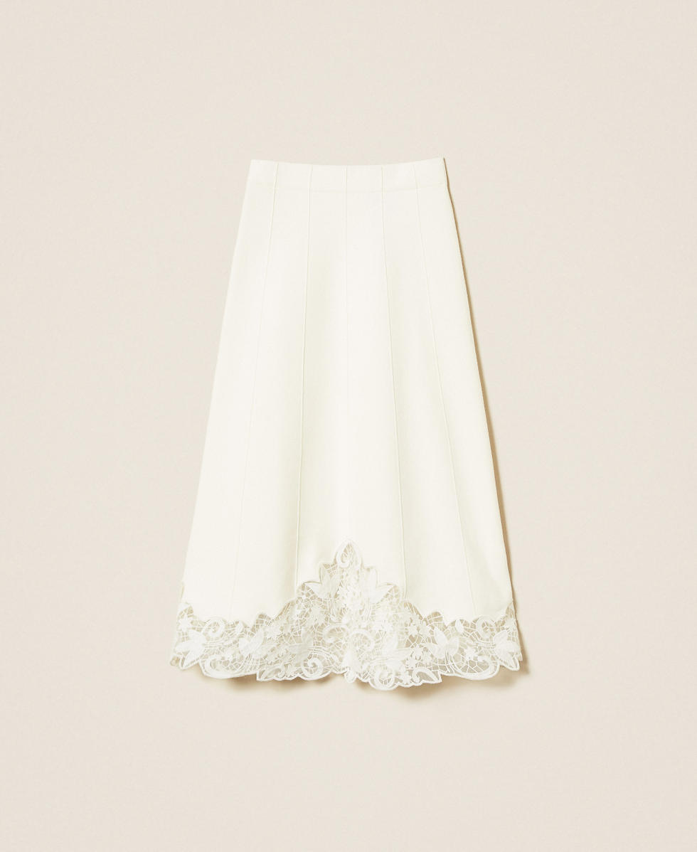 Knit midi skirt with organza White Snow Woman 252TP3407_00282_S0
