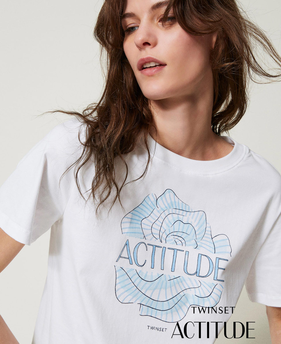 Printed and embroidered T-shirt