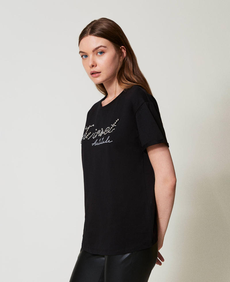 T-shirt with lurex logo Black Woman 251AP2162_00006_01
