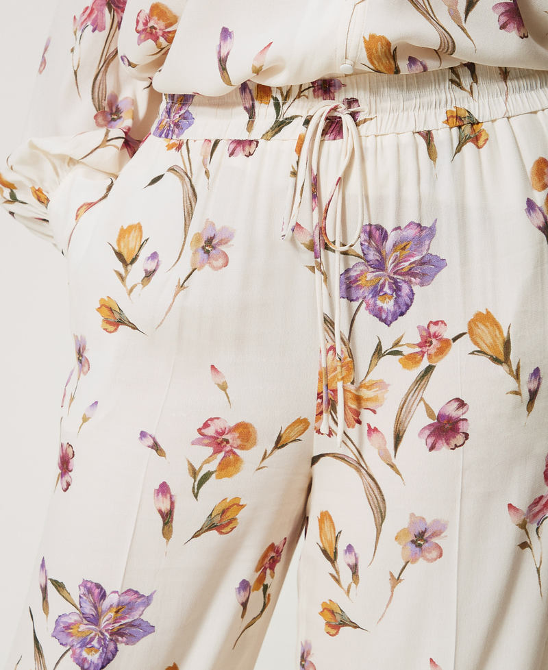 Crêpe de Chine floral trousers with elasticated waist
