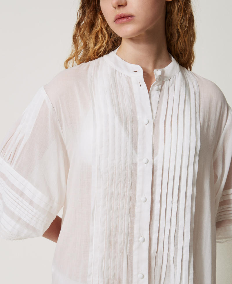 Long muslin kaftan with lace Sugar White Woman 251LM2WBB_00632_04