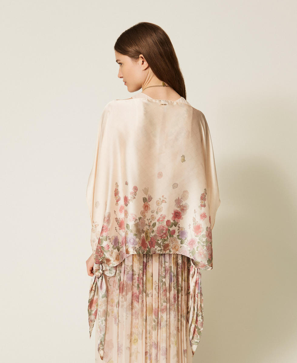 Printed poncho with side ties Wildflowers Pastel Colour Print Woman 261TO5110_13588_04