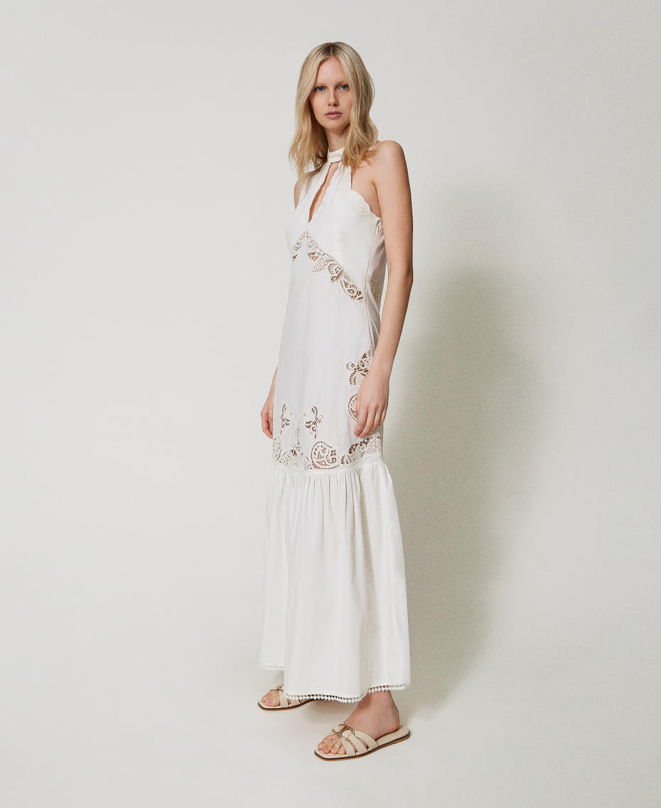 Maxikleid mit Stickereien Elfenbein Frau 251TT2161_00018_02