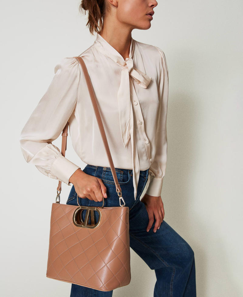 ‘Lila’ quilted shopper bag with Oval T handle Chocolate Malt Woman 242TD8160_11943_0S