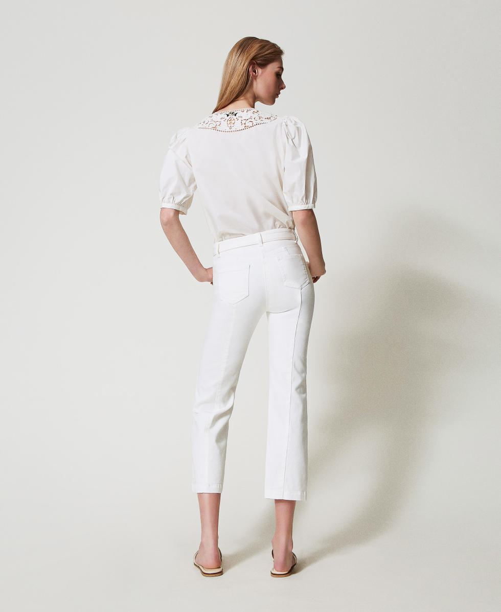 Pantaloni cropped in bull Denim Bianco Donna 251TT2240_01226_03
