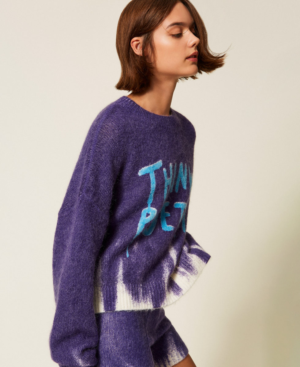 Pull MYFO en laine m&eacute;lang&eacute;e avec imprim&eacute; Violet &laquo;&nbsp;Royal Violet&nbsp;&raquo;/Poetic Femme 252AQ3061_13035_02