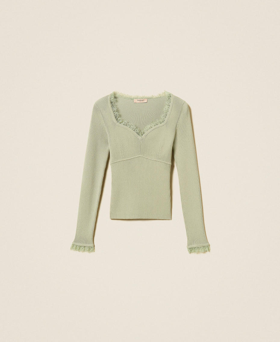 Fitted jumper with lace Sage Woman 262TP3390_13618_S0