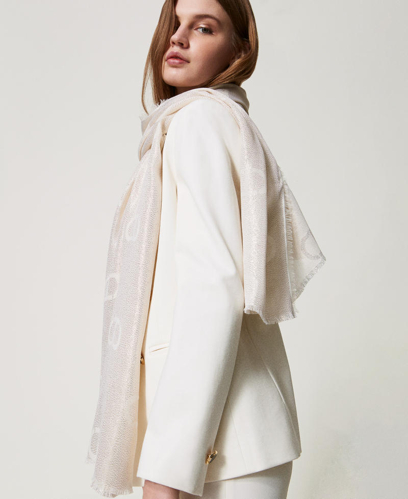 Jacquard stole with lurex and Oval T White Snow Woman 251TO5280_00282_T0