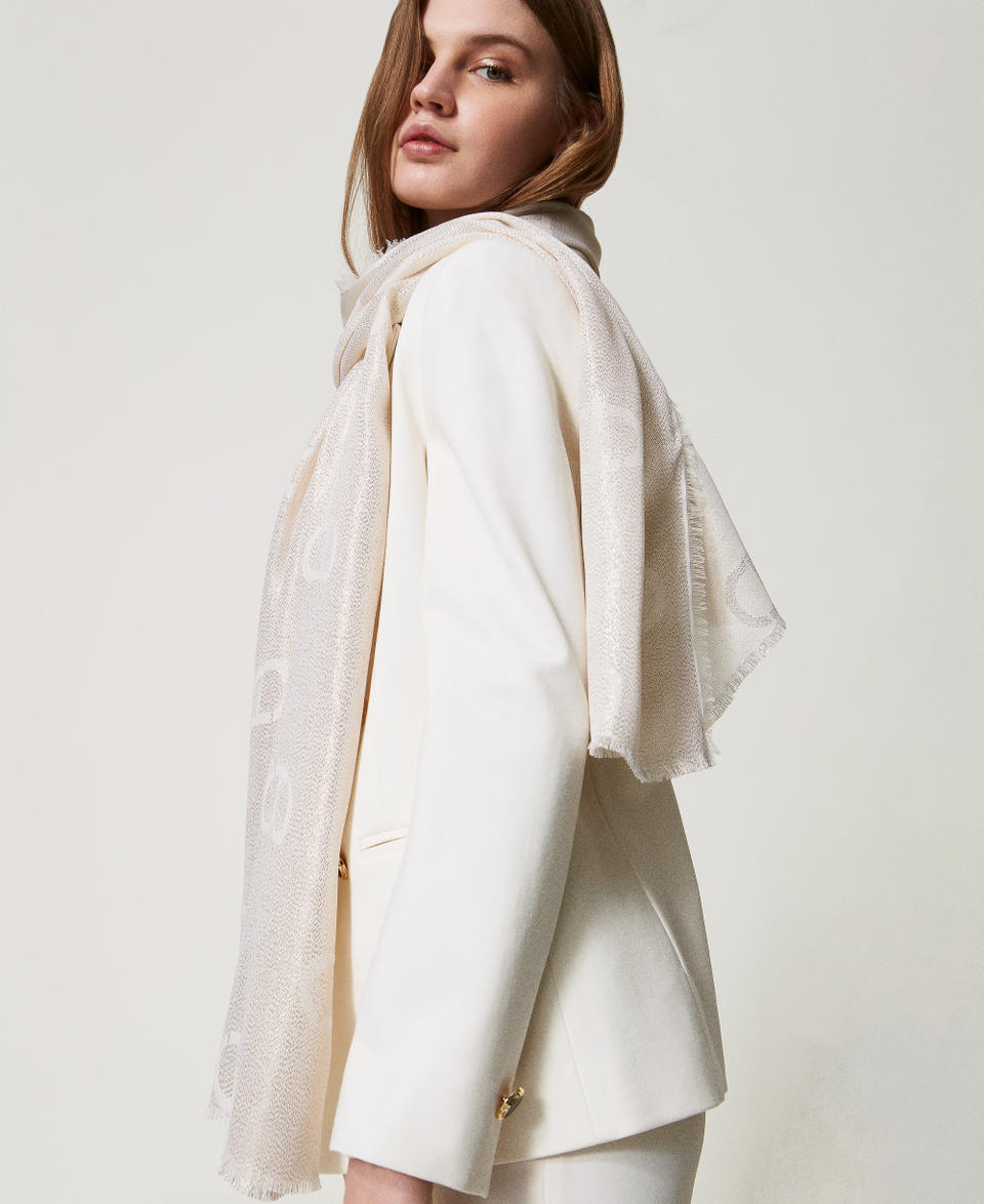 Jacquard stole with lurex and Oval T White Snow Woman 251TO5280_00282_T0