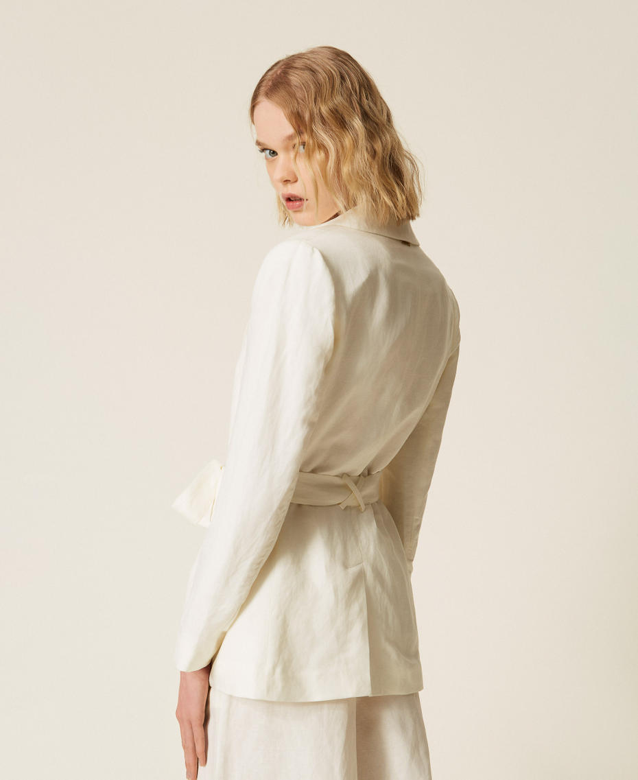 Linen blend blazer with belt Off White Woman 261LL2NHH_00526_03