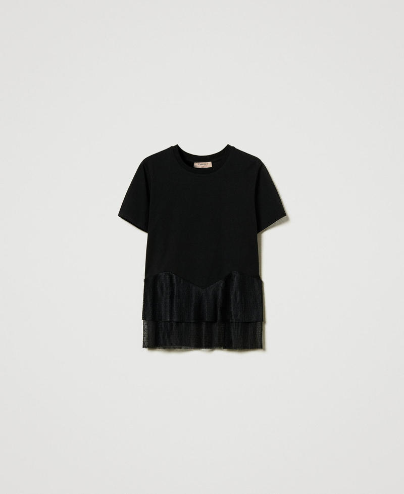 T-shirt con balze in tulle Nero Donna 242TT2470_00006_S0