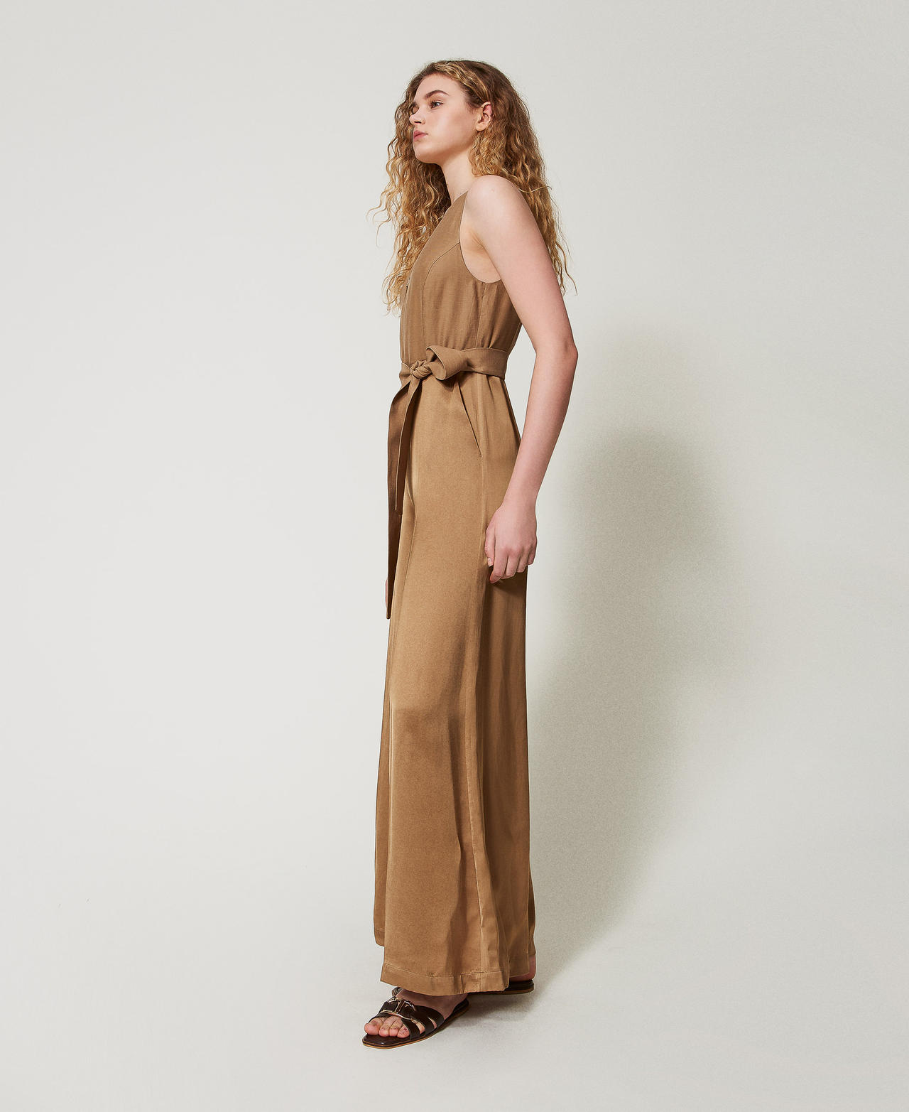 Long satin envers jumpsuit Golden Green Woman 251TT2272_12438_02