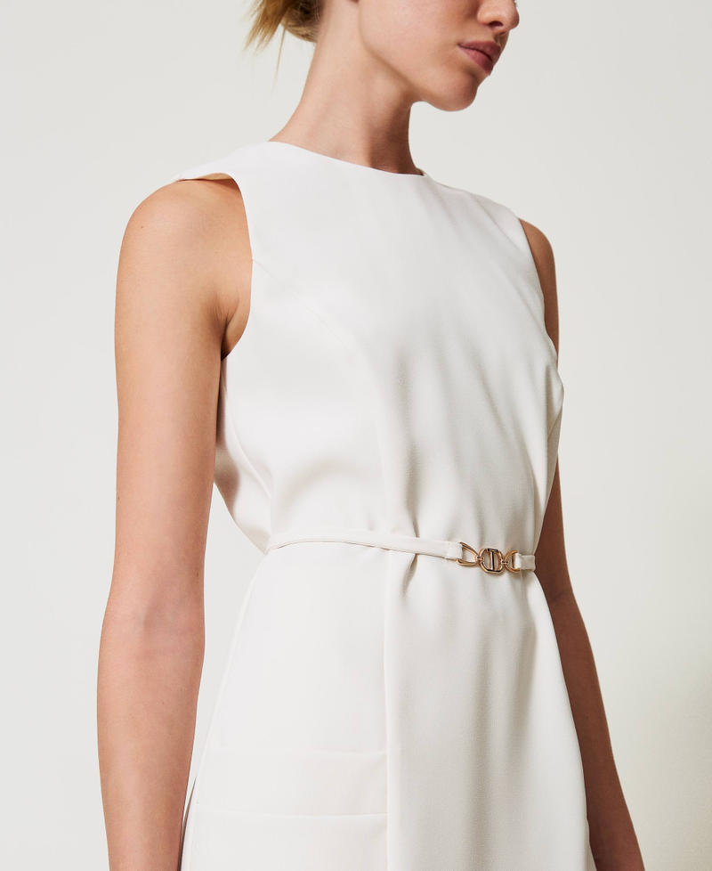 Fluid crêpe tunic with belt Mother Of Pearl Woman 251TP2101_00059_04