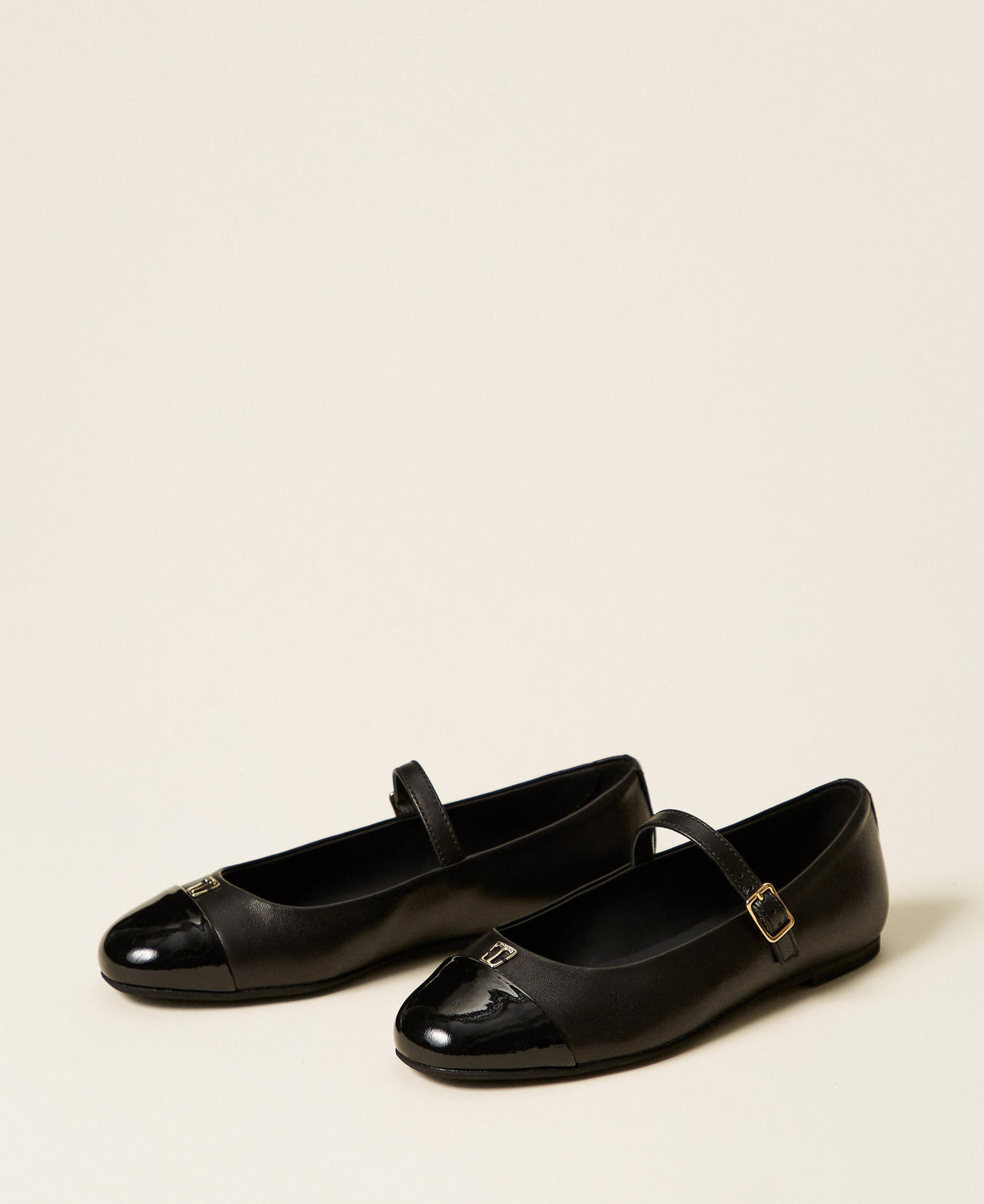 Leather ballerinas with logo and strap Black Girl 262GCJ026_00006_02