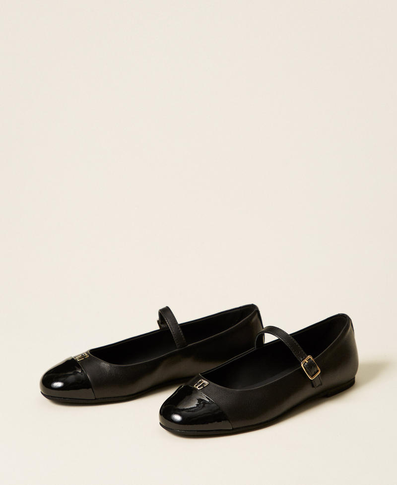 Leather ballerinas with logo and strap Black Girl 262GCJ026_00006_02