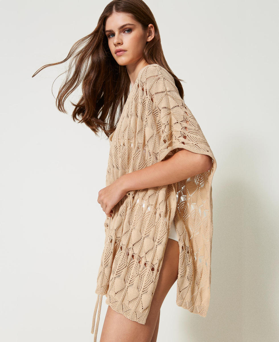Open knit kaftan Natural Beige Woman 251LB3RDD_12129_02